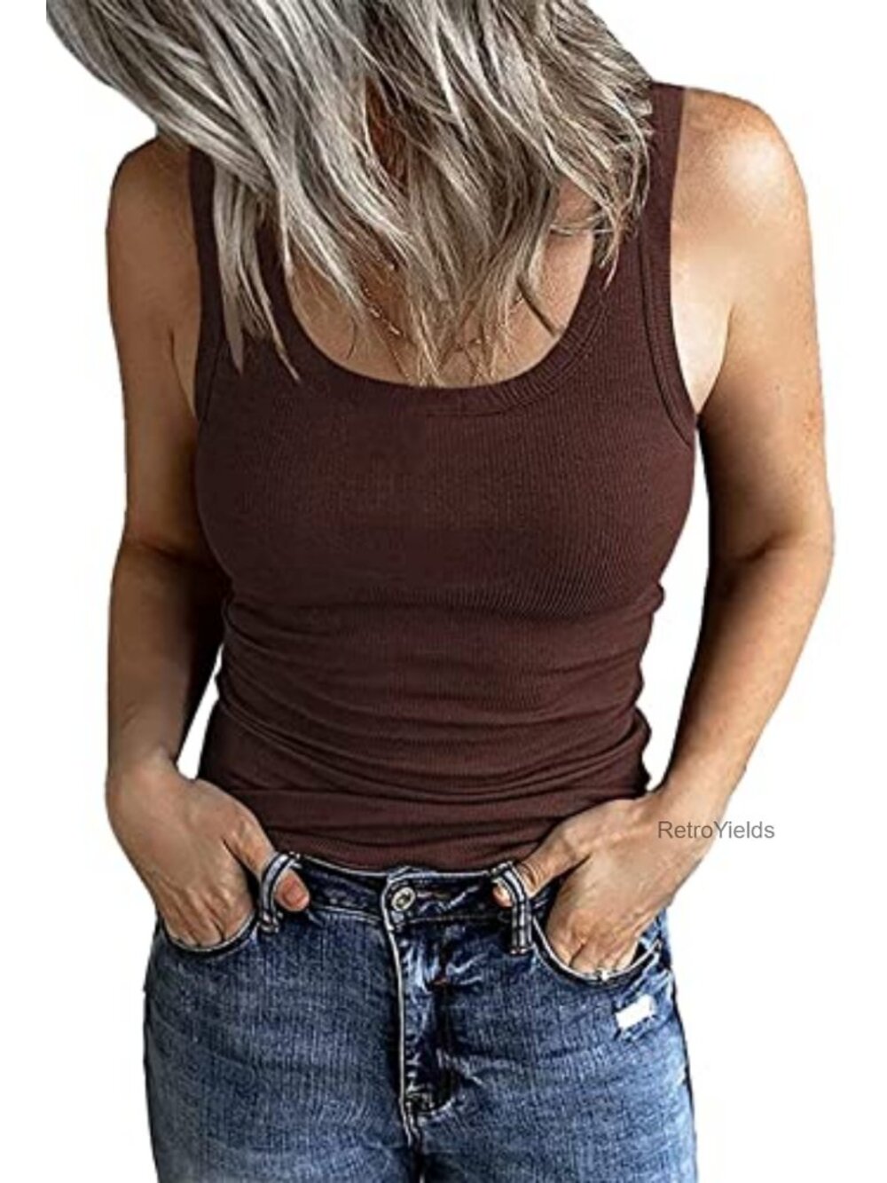 Women's Ribbed Tank Top Cotton Spandex Scoop Neck Fitted Cami